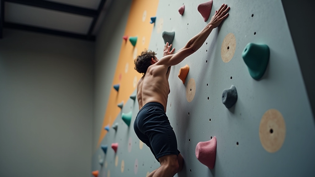 Climber demonstrating incorrect form on bouldering wall with poor grip and body positioning