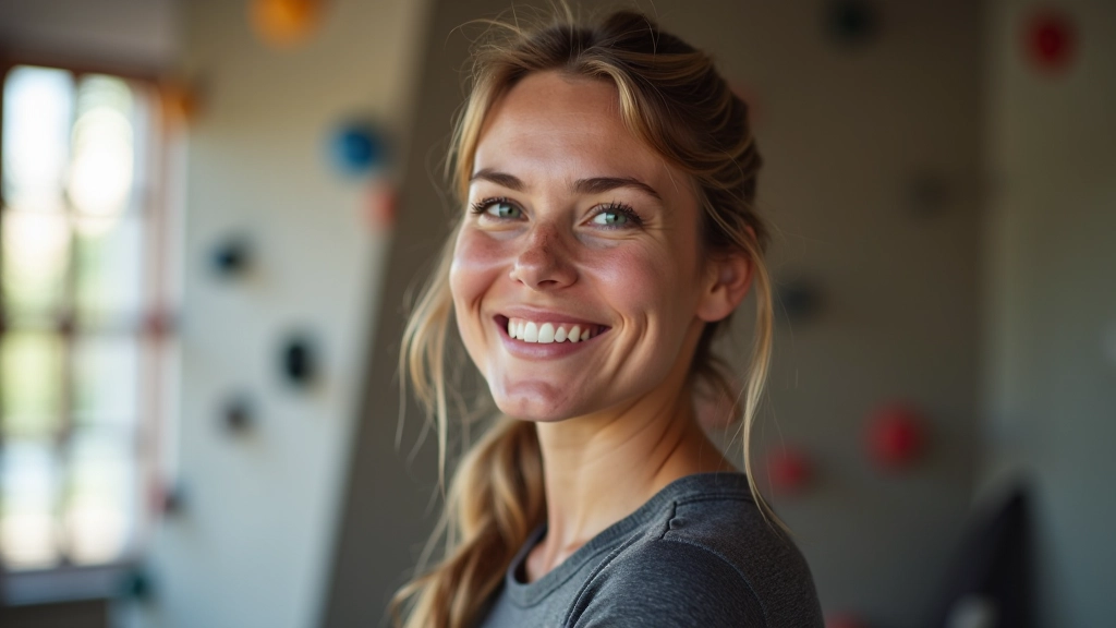 Bouldering coach demonstrating climbing technique
