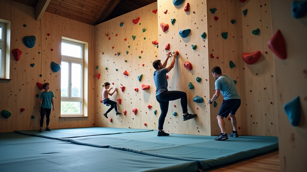 Beginner bouldering instruction on indoor climbing wall