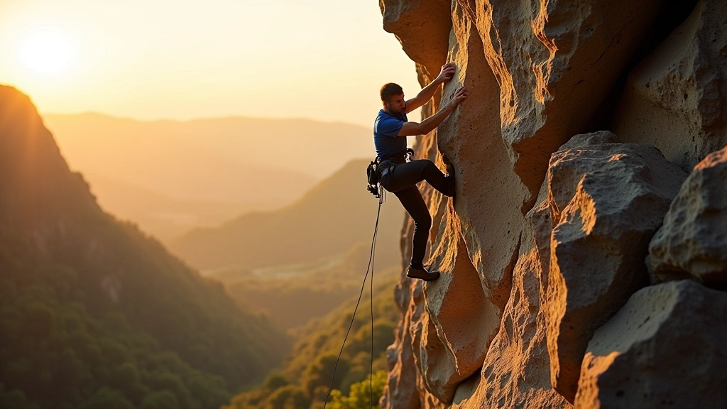 Climber scaling a sandstone cliff face in Czech Republic
