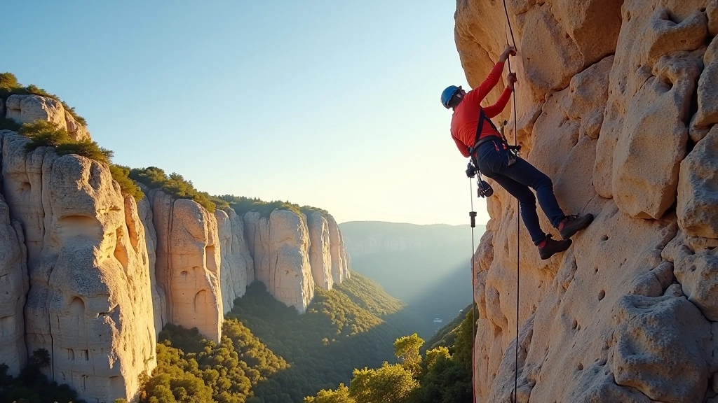 Rock climber scaling a sandstone cliff in Czech Republic
